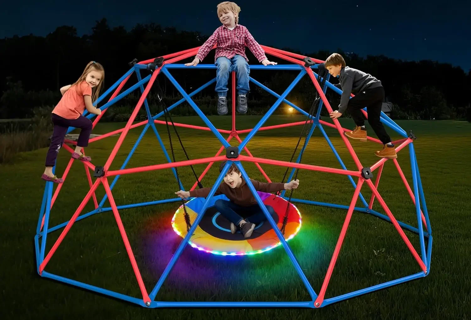 Kids Outdoor Jungle Gym Dome - مجموعة ألعاب التسلق والتأرجح هابفان مع