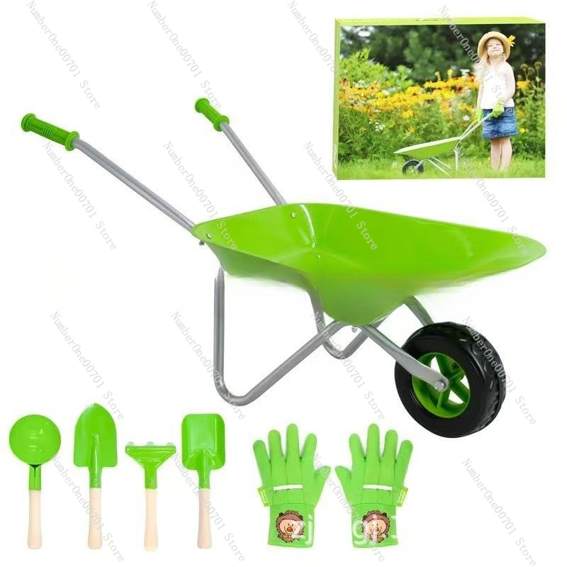 Kids Outdoor Set - عربة يدوية خضراء للأطفال للعب في
