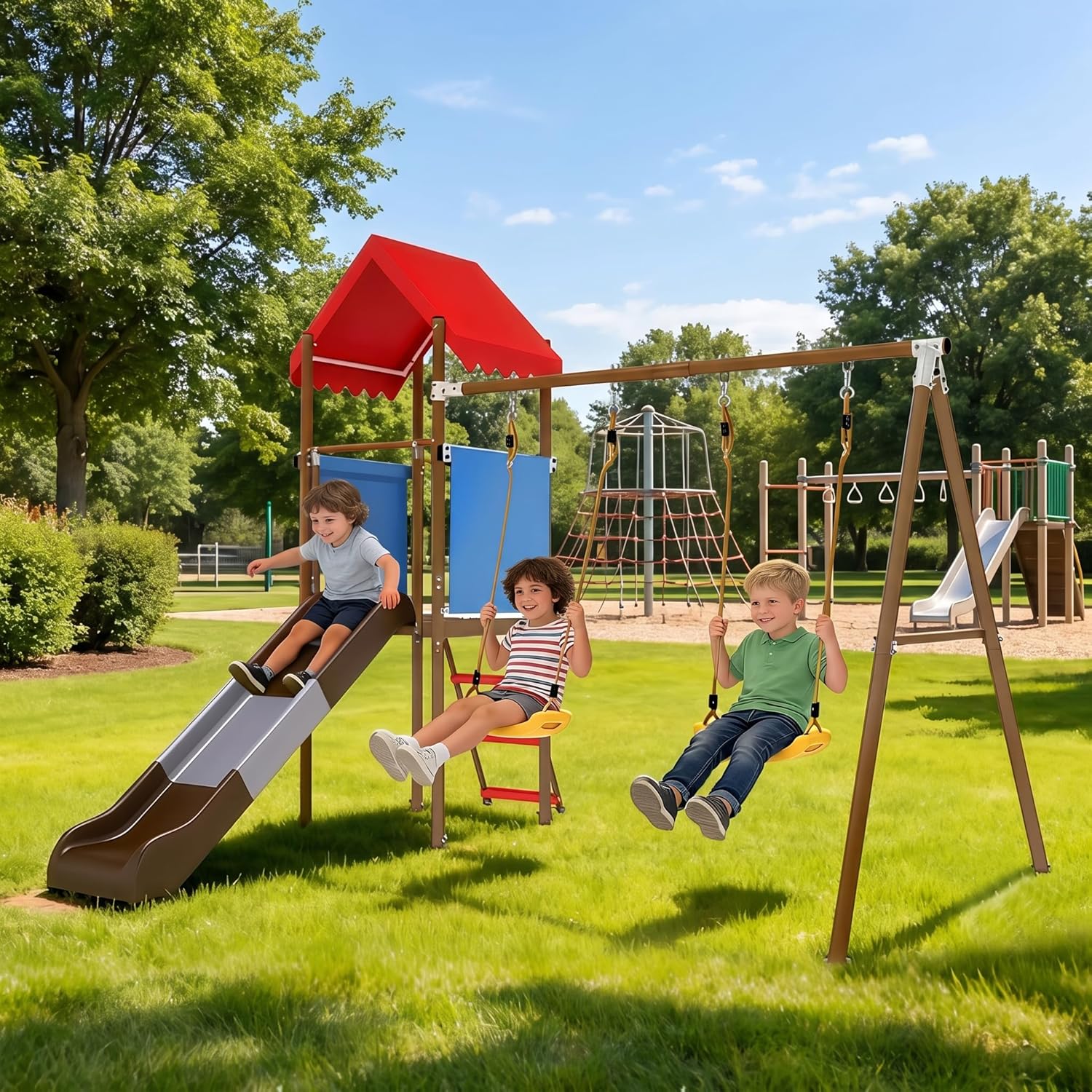 مجموعة ألعاب معدنية للأطفال مع - مراجعة Kids Outdoor Swing And Slide وسعره